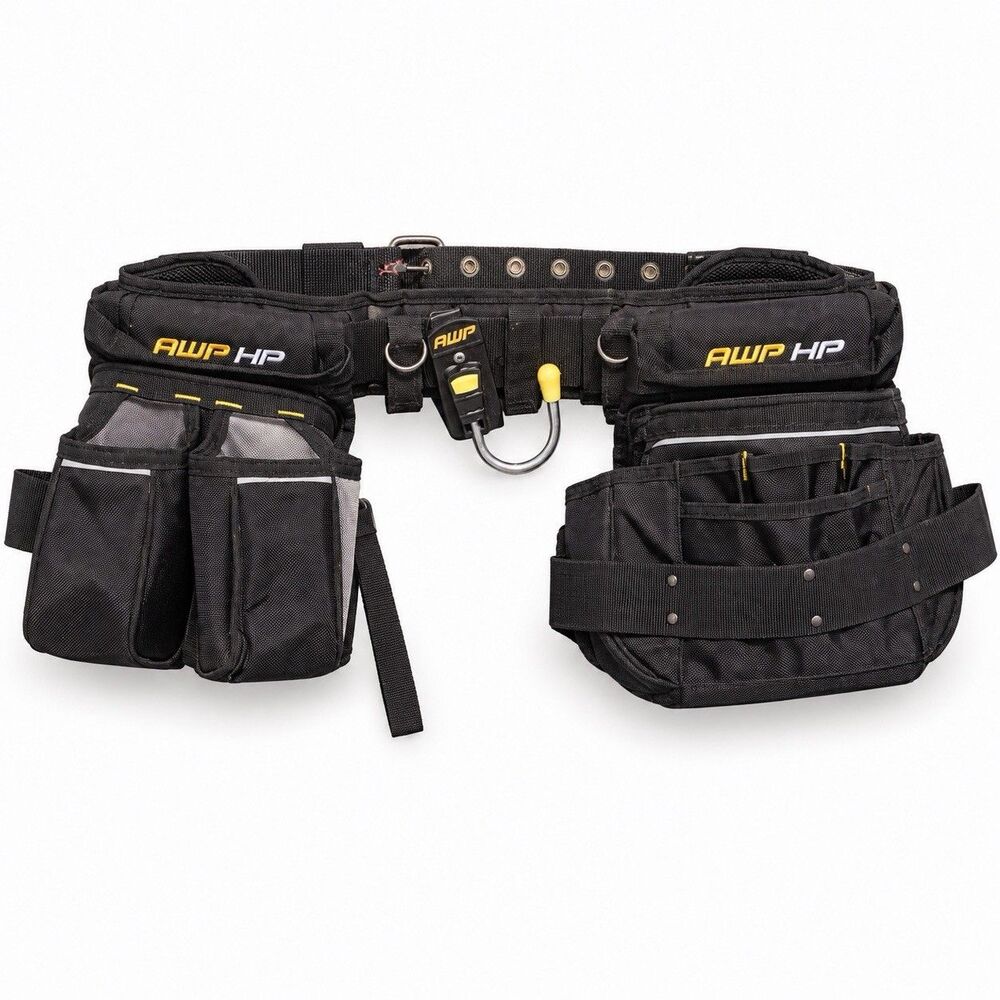 AWP HP Padded Contractor Tool Belt Rig Dual Pouches Quick Release Hammer Loop